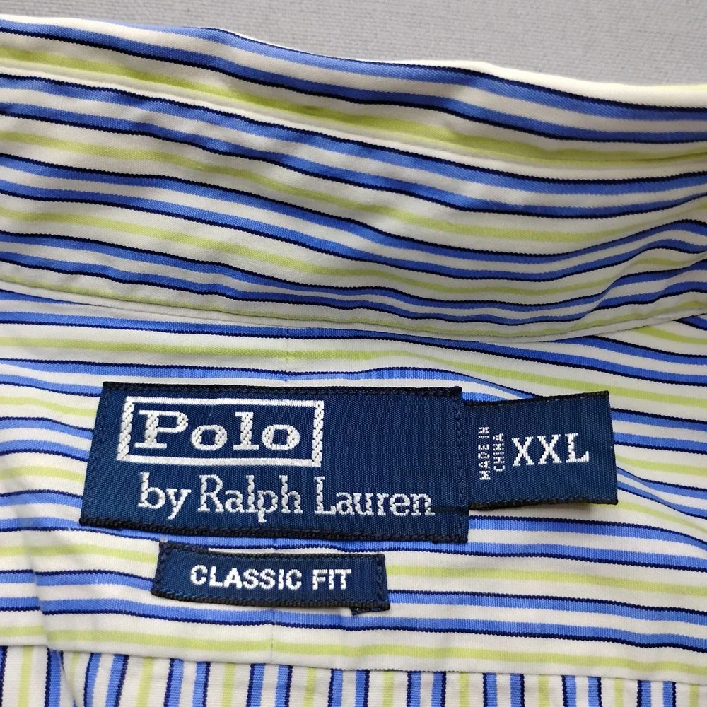 Polo‎ Ralph Lauren Mens XXL Classic Fit Striped Button Down Shirt Blue Green